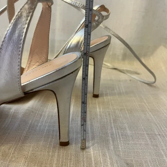 Loeffler Randal Silver Leather Tie Heel Sandal - Picture 6 of 7